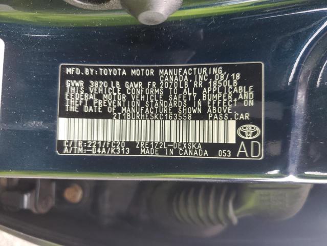 2T1BURHE5KC163558 - 2019 TOYOTA COROLLA L Синий фото 12