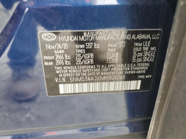 5NMS34AJXMH308068 - 2021 HYUNDAI SANTA FE SEL أزرق صورة 13