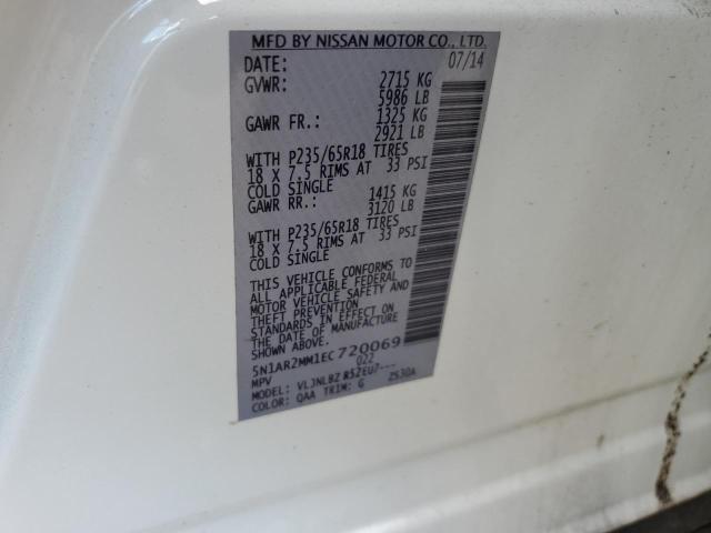 5N1AR2MM1EC720069 - 2014 NISSAN PATHFINDER S WHITE photo 13