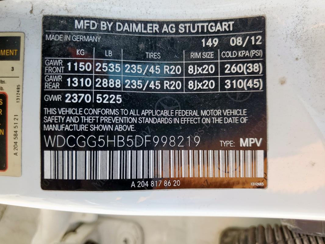 WDCGG5HB5DF998219 - 2013 MERCEDES-BENZ GLK 350 Ağ foto 13