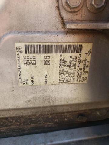 1N4AA5AP5CC868269 - 2012 NISSAN MAXIMA S SILVER photo 12
