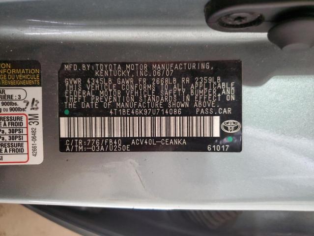 4T1BE46K97U714086 - 2007 TOYOTA CAMRY CE 绿色 照片 12