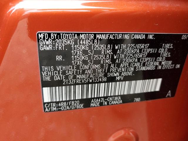 2T3ZFREV5FW133498 - 2015 TOYOTA RAV4 LE ORANGE photo 13