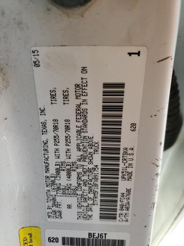 5TFRM5F18FX091754 - 2015 TOYOTA TUNDRA DOUBLE CAB SR/SR5 WHITE photo 12