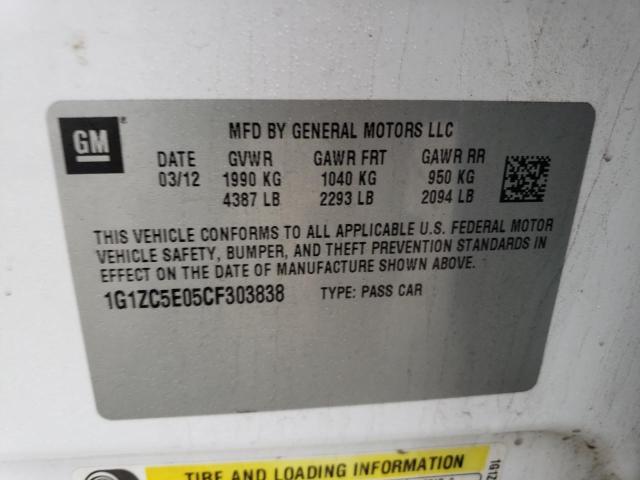 1G1ZC5E05CF303838 - 2012 CHEVROLET MALIBU 1LT თეთრი ფოტო 12