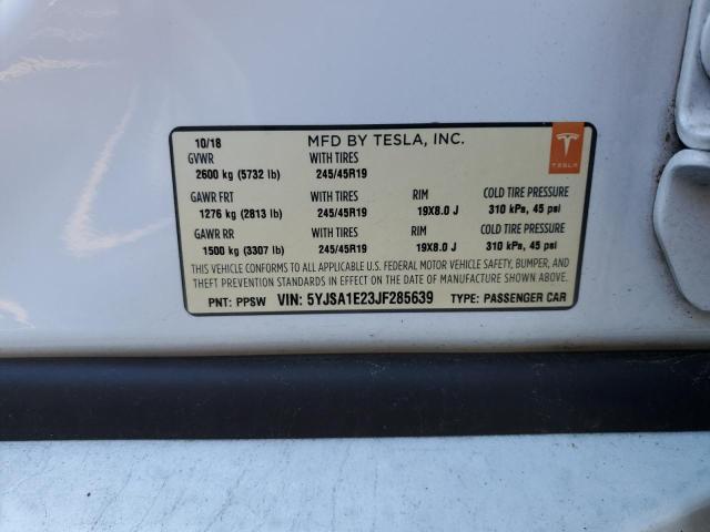 5YJSA1E23JF285639 - 2018 TESLA MODEL S Սպիտակ լուսանկար 13