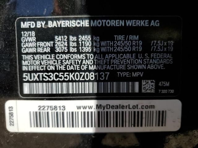 5UXTS3C55K0Z08137 - 2019 BMW X3 XDRIVEM40I შავი ფოტო 13