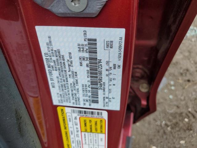 3FA6P0RU1KR123794 - 2019 FORD FUSION TITANIUM 红色 照片 12