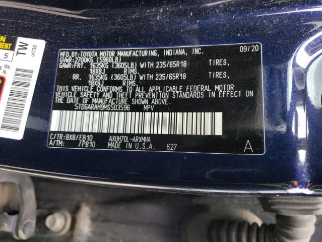 5TDGARAH9MS503596 - 2021 TOYOTA HIGHLANDER HYBRID XLE BLUE photo 14