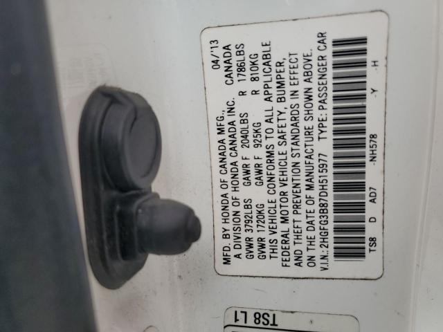 2HGFG3B87DH515977 - 2013 HONDA CIVIC EX WHITE photo 12
