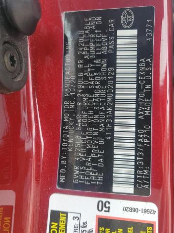 4T1H31AK2MU020129 - 2021 TOYOTA CAMRY LE RED photo 13