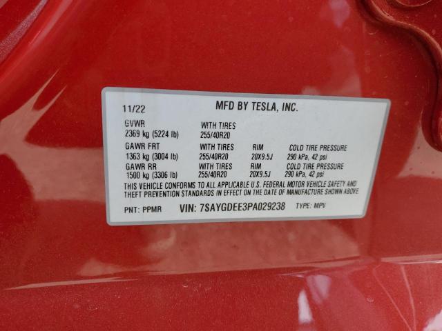 7SAYGDEE3PA029238 - 2023 TESLA MODEL Y RED photo 12