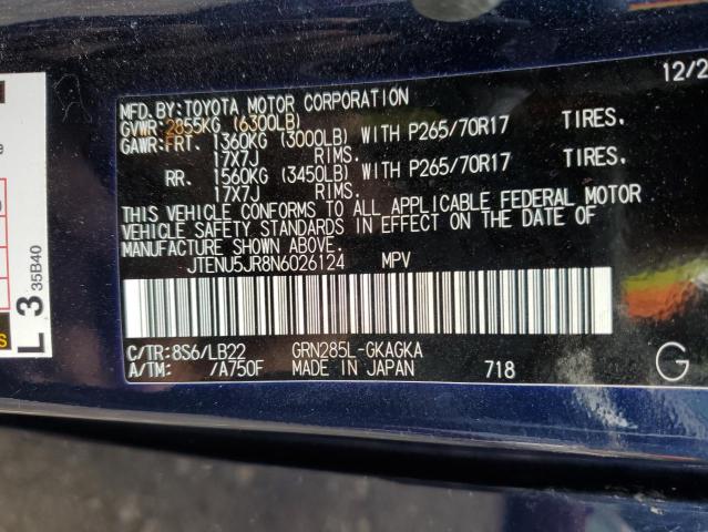 JTENU5JR8N6026124 - 2022 TOYOTA 4RUNNER SR5/SR5 PREMIUM 蓝色 照片 12