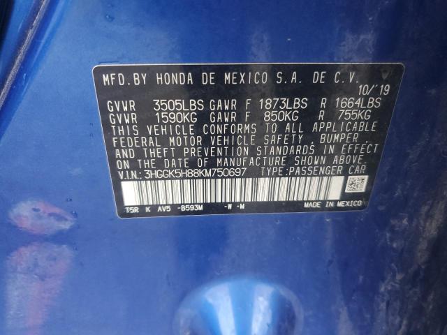 3HGGK5H88KM750697 - 2019 HONDA FIT EX 蓝色 照片 12