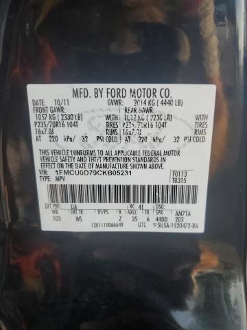 1FMCU0D79CKB05231 - 2012 FORD ESCAPE XLT BLACK photo 13