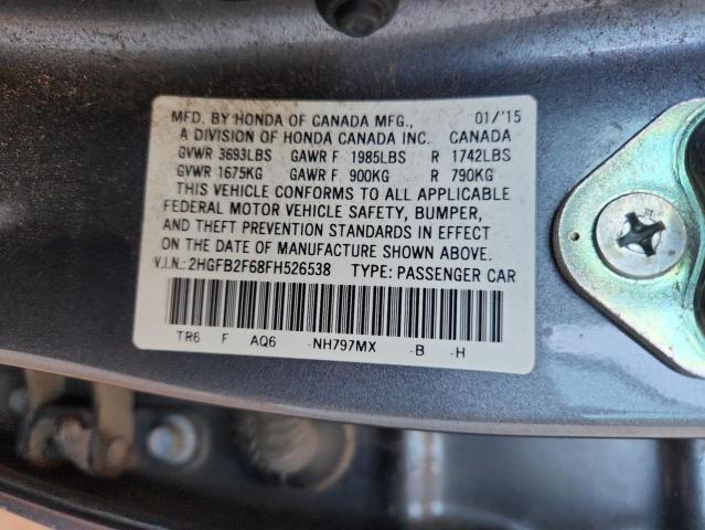 2HGFB2F68FH526538 - 2015 HONDA CIVIC HF 灰色 照片 12