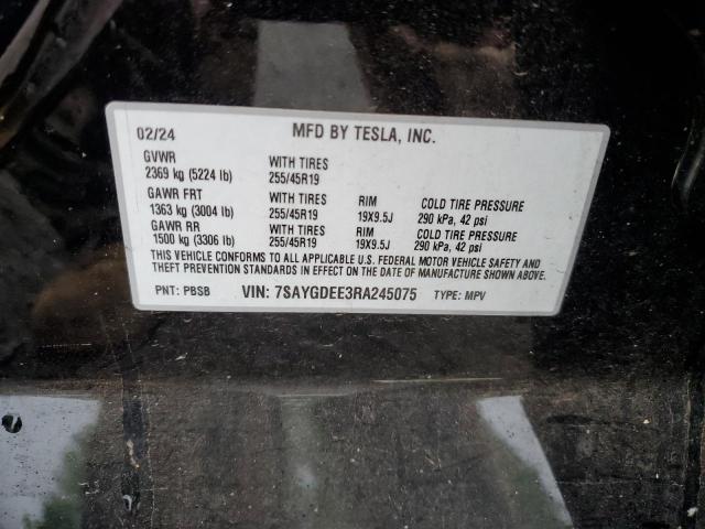 7SAYGDEE3RA245075 - 2024 TESLA MODEL Y შავი ფოტო 13