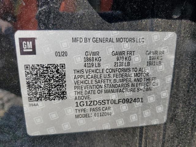 1G1ZD5ST0LF092401 - 2020 CHEVROLET MALIBU LT BLACK photo 12