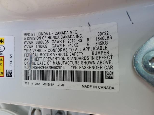 2HGFE2F58NH602613 - 2022 HONDA CIVIC SPORT 白色 照片 12