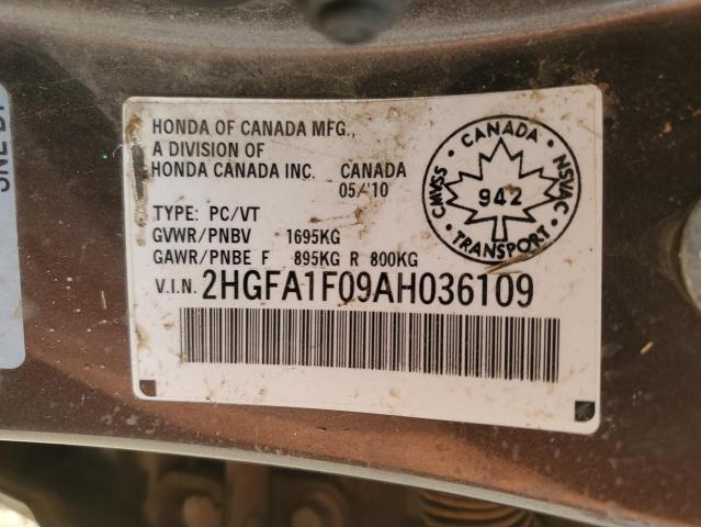 2HGFA1F09AH036109 - 2010 HONDA CIVIC EXL GRAY photo 12