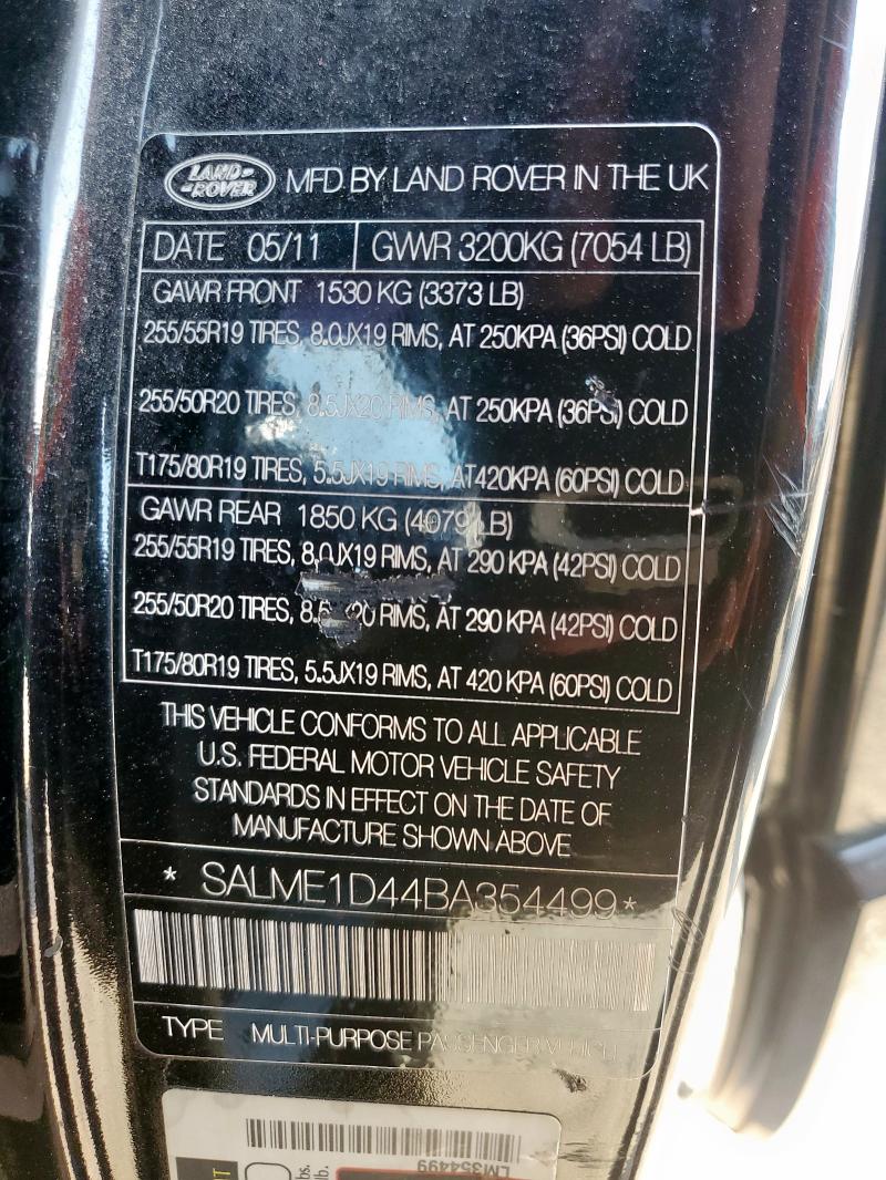 SALME1D44BA354499 - 2011 LAND ROVER RANGE ROVE HSE BLACK photo 12