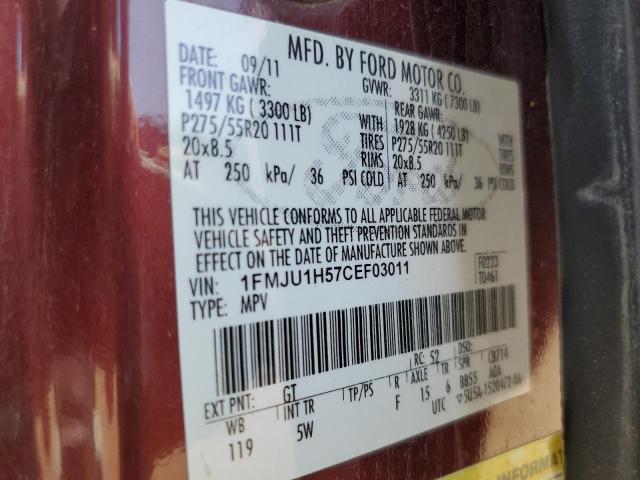 1FMJU1H57CEF03011 - 2012 FORD EXPEDITION XLT წითელი ფოტო 13