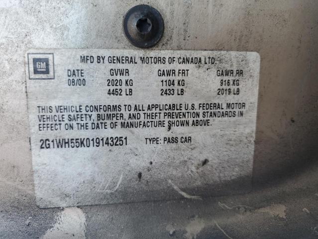 2G1WH55K019143251 - 2001 CHEVROLET IMPALA LS TAN photo 12