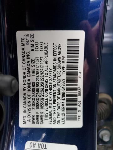 2HKRM4H78GH648669 - 2016 HONDA CR-V EXL BLUE photo 13