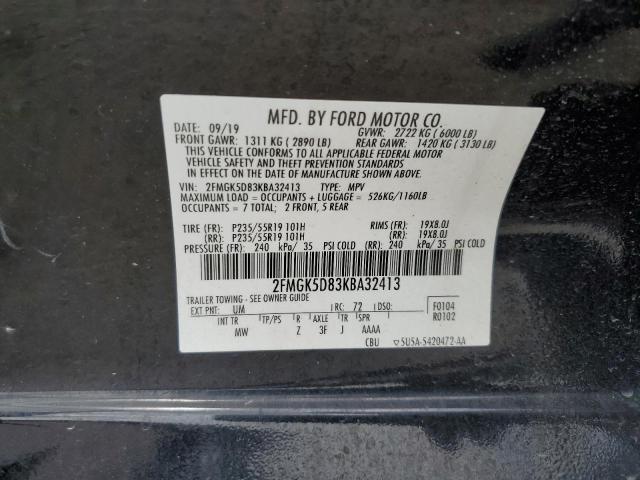 2FMGK5D83KBA32413 - 2019 FORD FLEX LIMITED Siyah fotoğraf 14