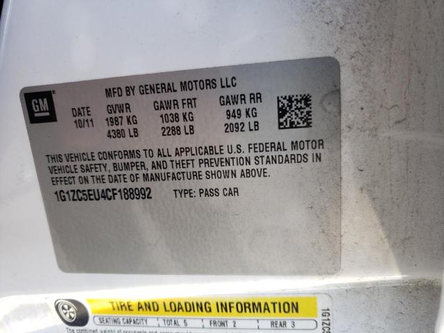 1G1ZC5EU4CF188992 - 2012 CHEVROLET MALIBU 1LT WHITE photo 12