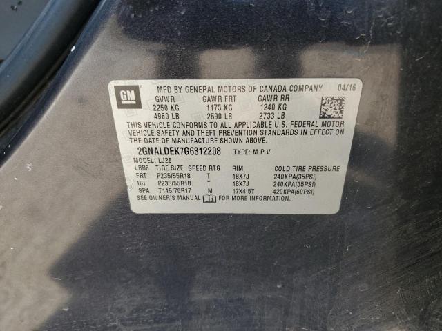 2GNALDEK7G6312208 - 2016 CHEVROLET EQUINOX LTZ CHARCOAL photo 12