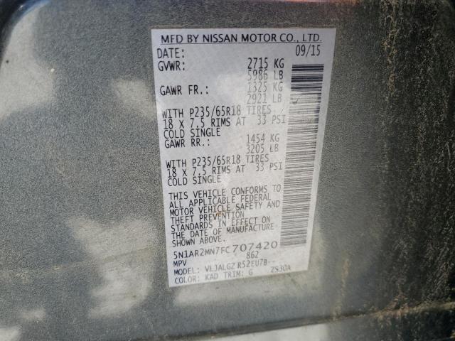 5N1AR2MN7FC707420 - 2015 NISSAN PATHFINDER S GRAY photo 13