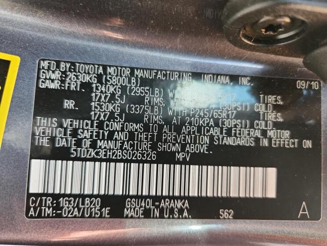 5TDZK3EH2BS026326 - 2011 TOYOTA HIGHLANDER BASE ნაცრისფერი ფოტო 13