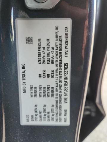 5YJ3E1EA1NF327635 - 2022 TESLA MODEL 3 GRAY photo 12