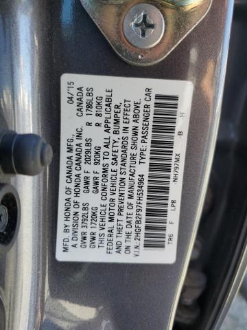 2HGFB2F97FH534964 - 2015 HONDA CIVIC EXL 灰色 照片 12