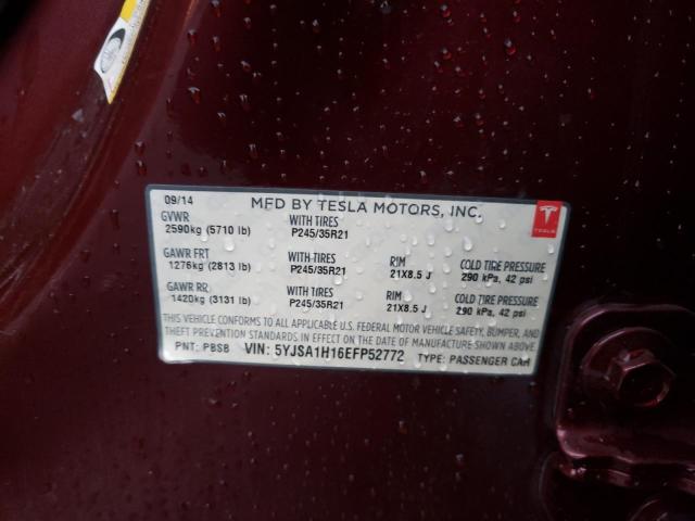 5YJSA1H16EFP52772 - 2014 TESLA MODEL S Բորդո լուսանկար 13