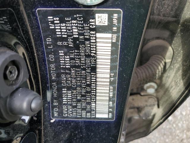 JHMFC1F33JX028827 - 2018 HONDA CIVIC EX შავი ფოტო 12