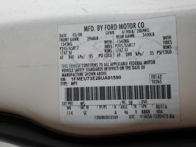 1FMEU73E28UA91590 - 2008 FORD EXPLORER XLT თეთრი ფოტო 12