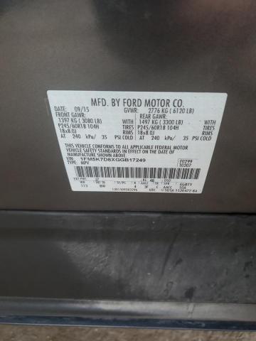 1FM5K7D8XGGB17249 - 2016 FORD EXPLORER XLT GRAY photo 12