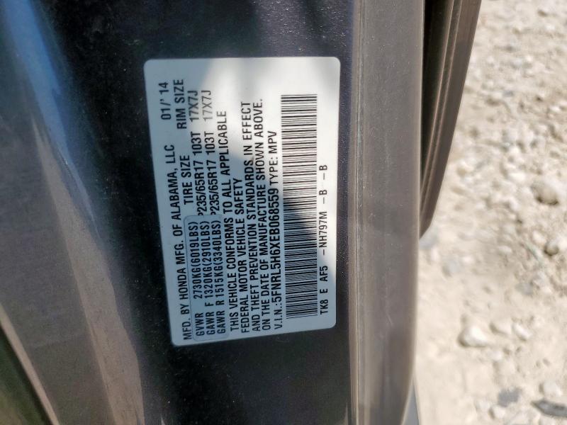 5FNRL5H6XEB068559 - 2014 HONDA ODYSSEY EXL ნაცრისფერი ფოტო 13