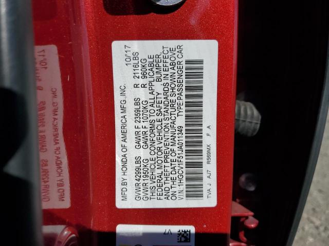 1HGCV1F51JA011349 - 2018 HONDA ACCORD EXL 红色 照片 12