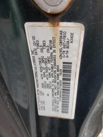 5TESN92N31Z736035 - 2001 TOYOTA TACOMA XTRACAB PRERUNNER მწვანე ფოტო 12