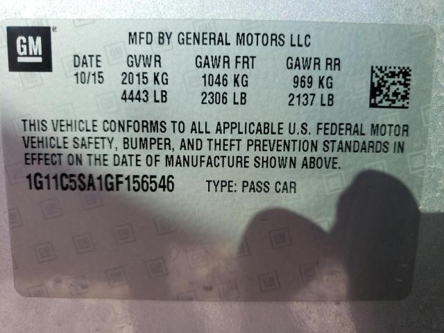1G11C5SA1GF156546 - 2016 CHEVROLET MALIBU LIM LT 银色 照片 12