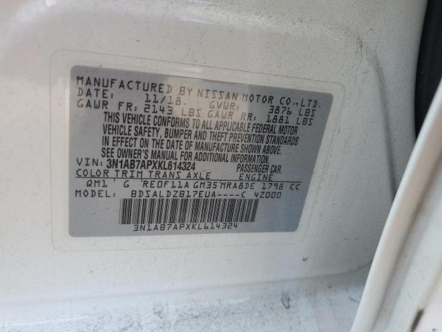 3N1AB7APXKL614324 - 2019 NISSAN SENTRA S WHITE photo 12