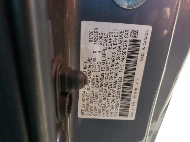 2HGFC3B32LH351164 - 2020 HONDA CIVIC EX GRAY photo 12