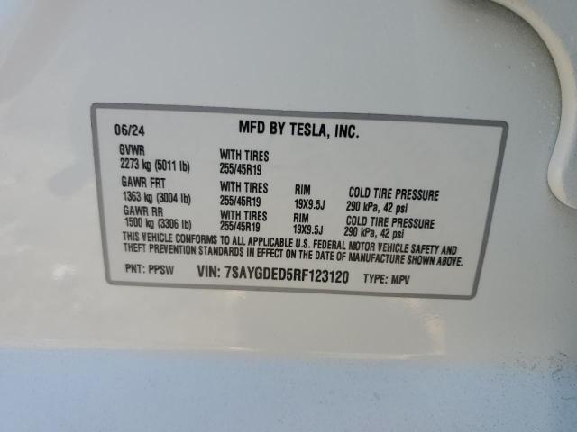 7SAYGDED5RF123120 - 2024 TESLA MODEL Y WHITE photo 14