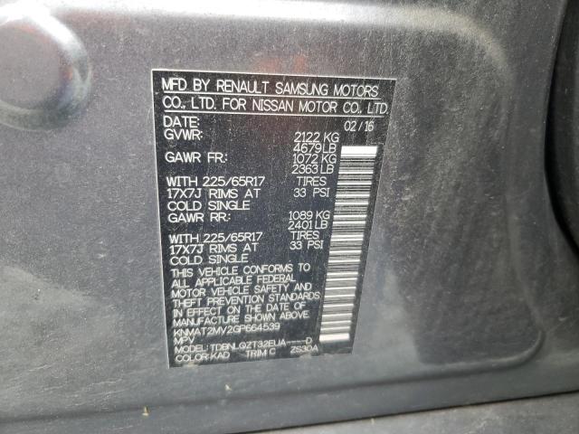 KNMAT2MV2GP664539 - 2016 NISSAN ROGUE S GRAY photo 14