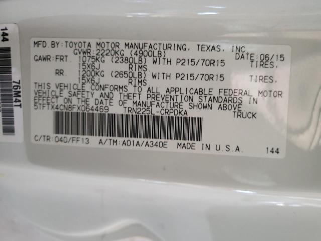 5TFTX4CN8FX064469 - 2015 TOYOTA TACOMA ACCESS CAB თეთრი ფოტო 12