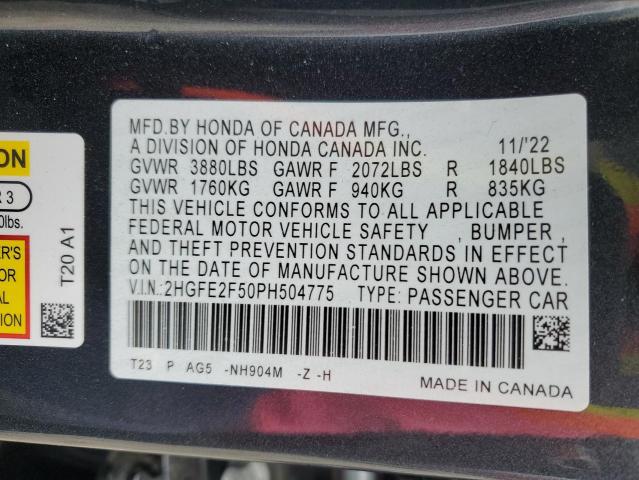 2HGFE2F50PH504775 - 2023 HONDA CIVIC SPORT 石墨色 照片 13