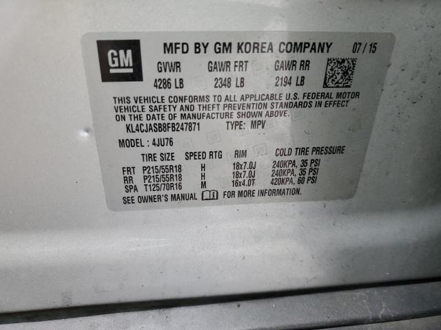 KL4CJASB8FB247871 - 2015 BUICK ENCORE SILVER photo 13